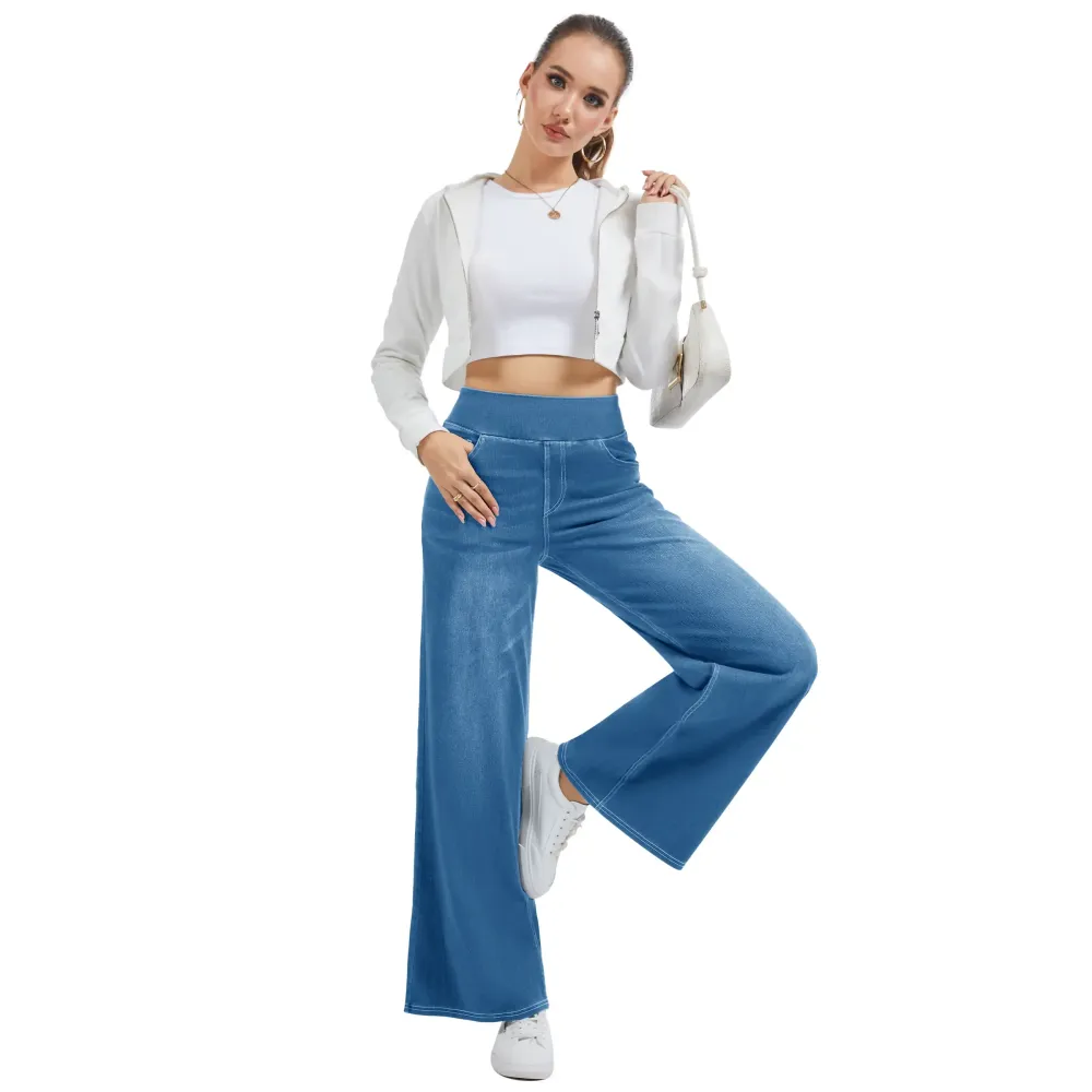 Wide Leg Stretchy Jeans for Women Loose Fit