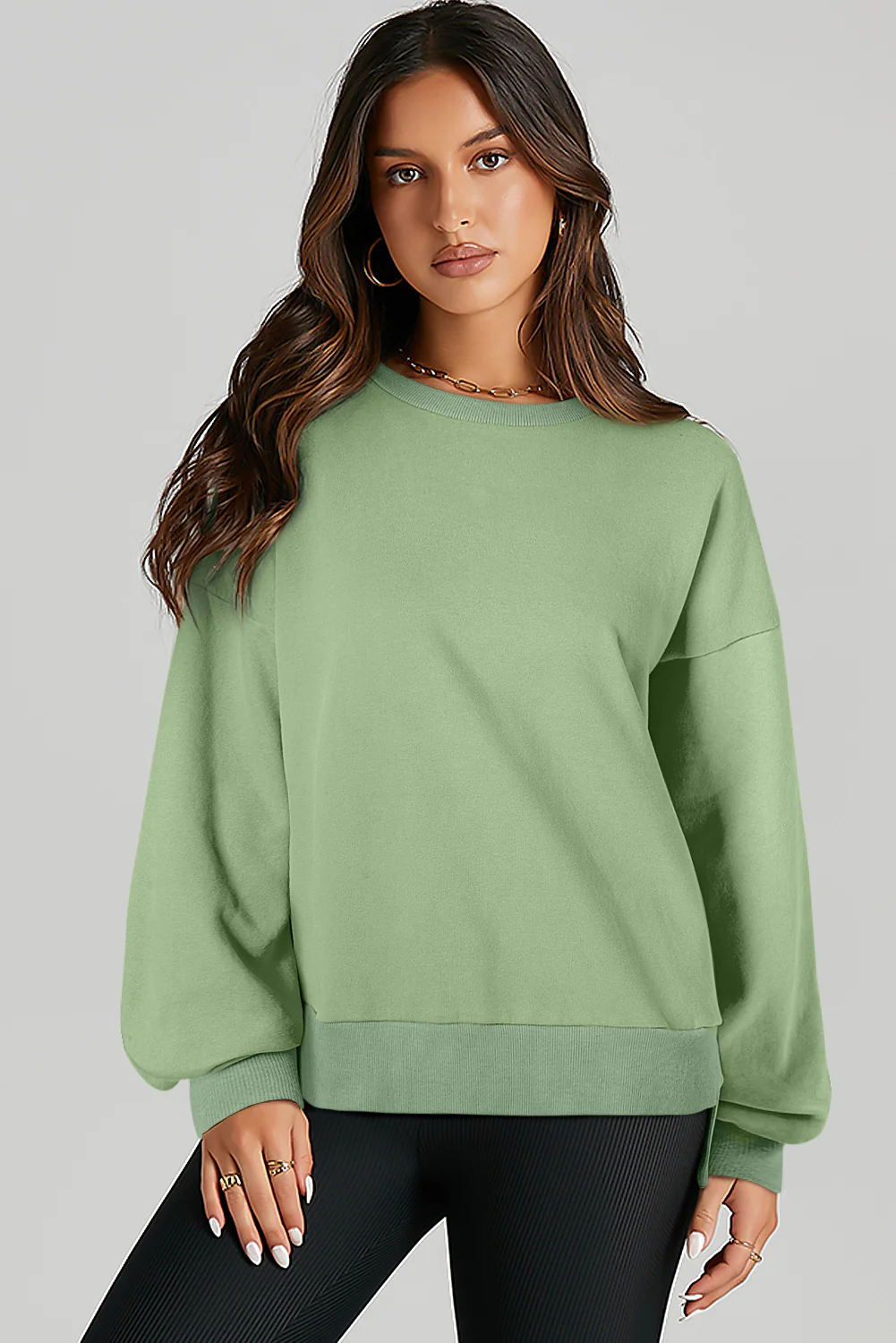 Smoke Solid O Neck High Low Hem Pullover Sweatshirt