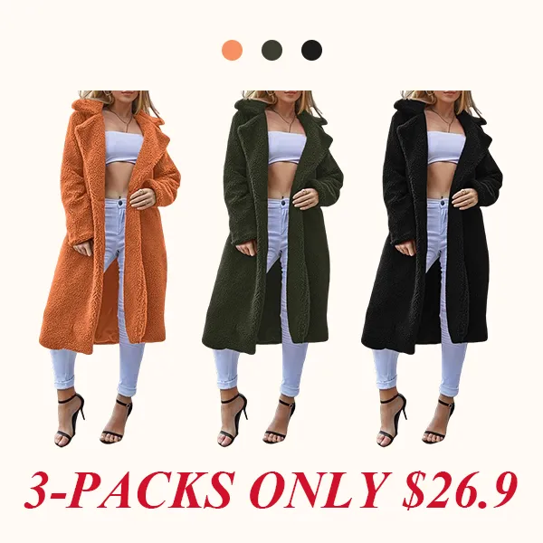 Women's Plain Pocket Button Front Faux Fur Coat