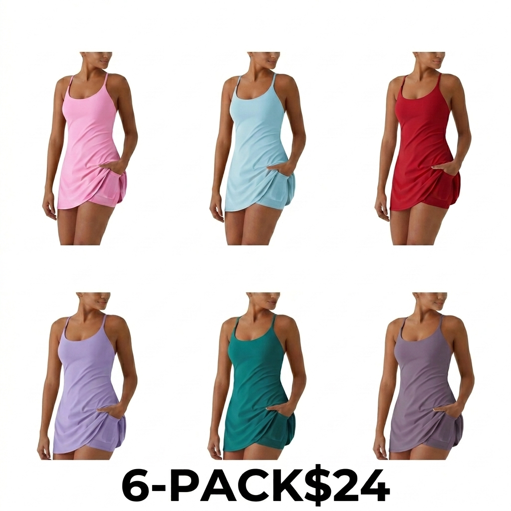Women's Backless Active Dress – Built-in Shorts with Easy Peezy Design & Pockets