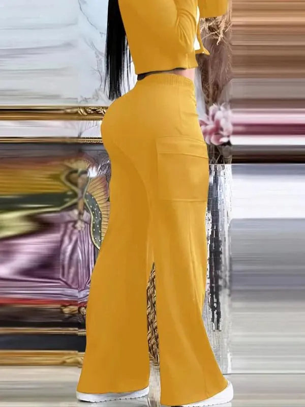 Women's Solid Color Flap Pocket Pants