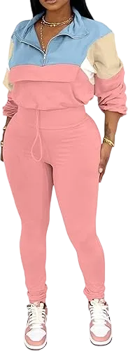 Women's Two Piece Outfits Knit Zip Top Jacket & Elastic Waistband Pant