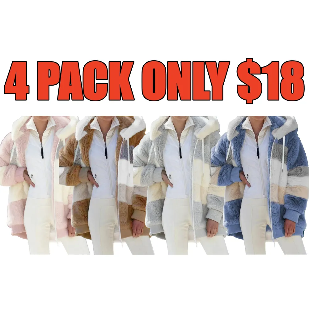 Women's Colorblock Drop Shoulder Hooded Polar Fleece Coat