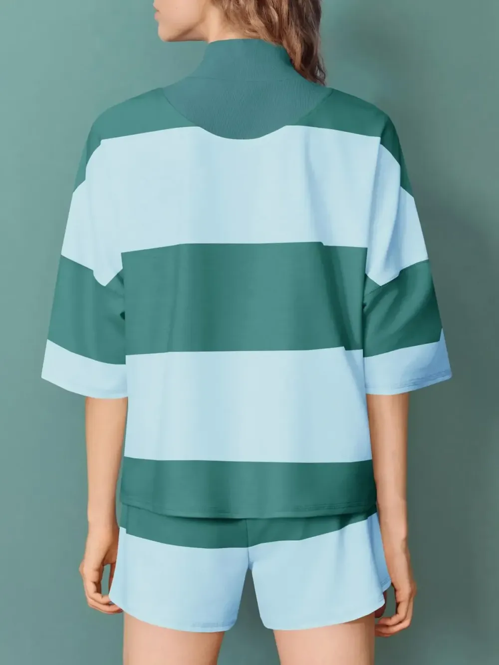 Womens 2 Piece Outfits Summer Striped Sweatshirt Workout Shorts Sets Matching Lounge Set