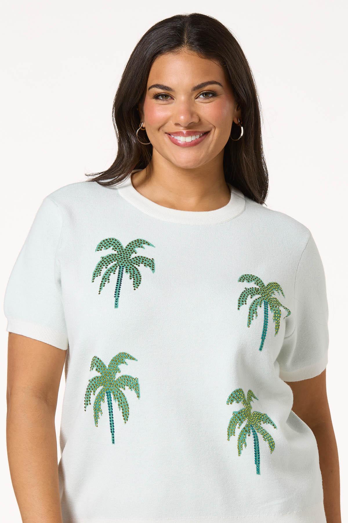 Plus Size Rhinestone Palm Tree Icon Sweater