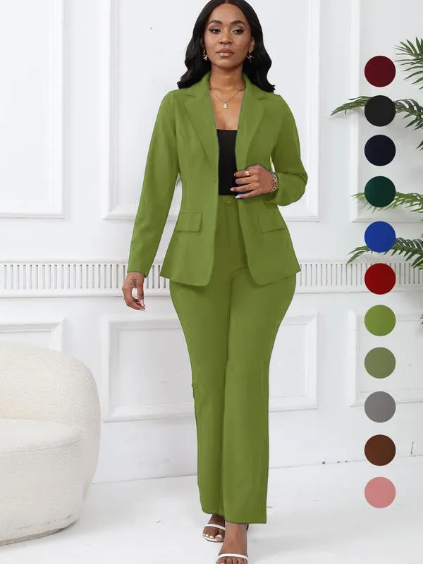 Women's elegant business solid color long-sleeved two-piece suit