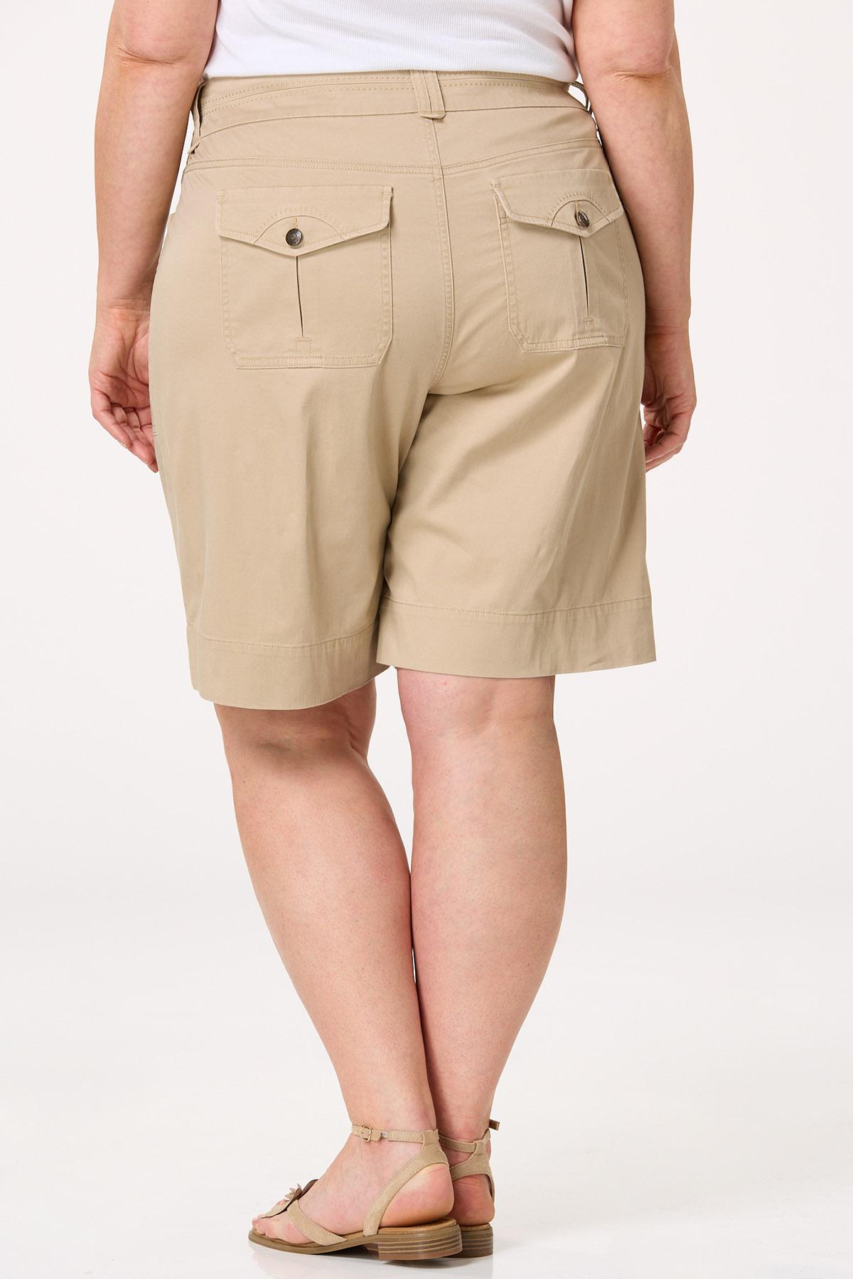 Plus Size Solid Utility Bermuda Shorts