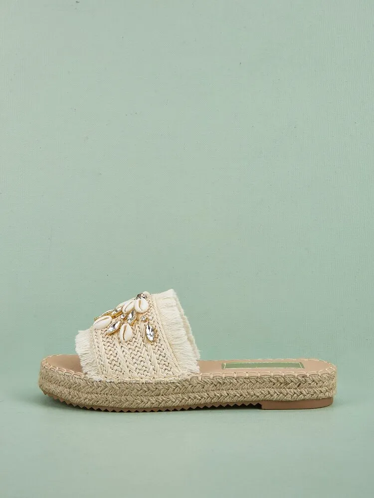 Rhinestone & Shell Decor Espadrille Sandals