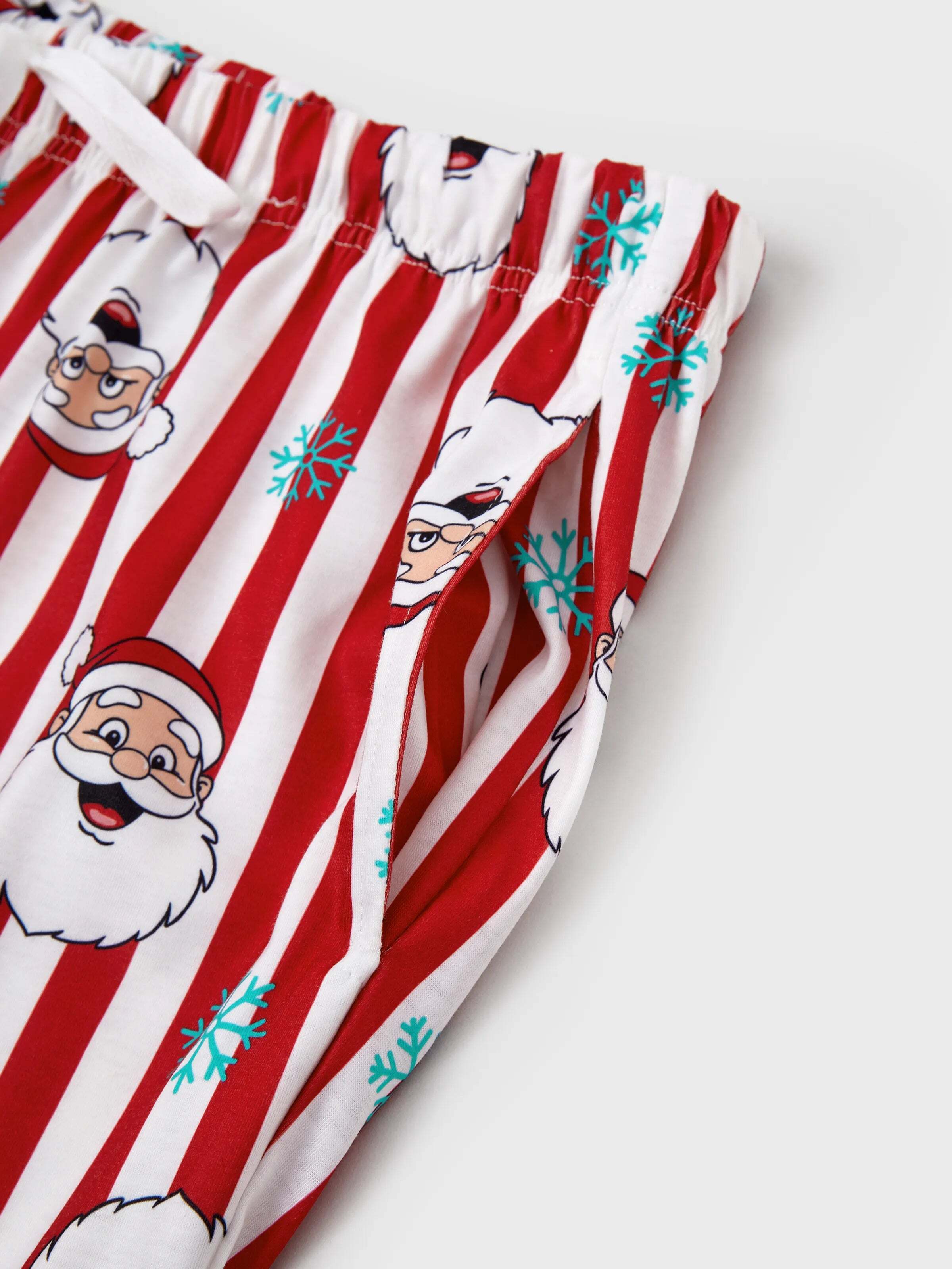 Christmas Matching Family Pajamas Set Santa Claus and Snowflakes Red Stripes PJS Red