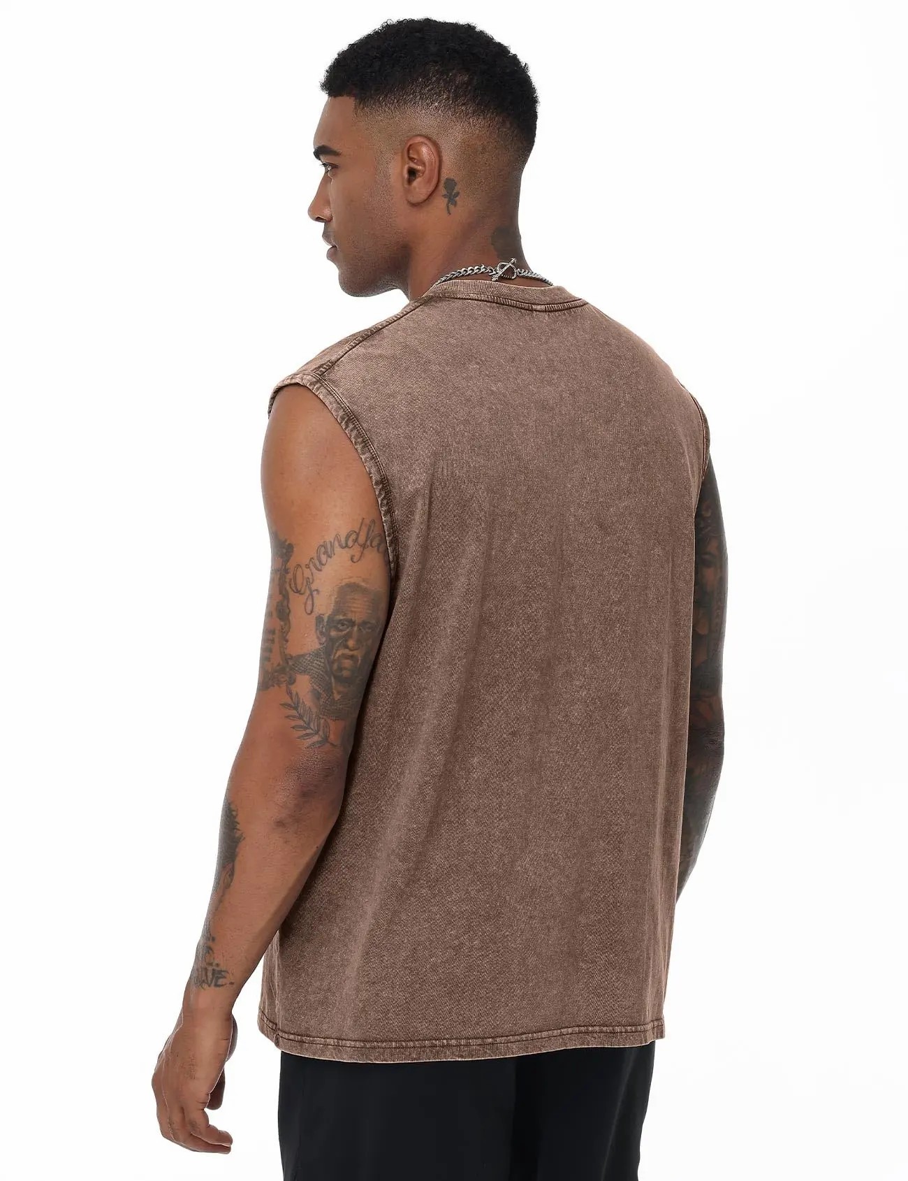 Men's Cotton Sleeveless Muscle Tank Tops Vintage Acid Wash Cutoff Loose Workout Tee Shirts