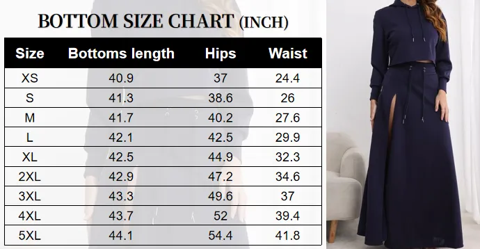 Women's Solid Drawstring Hoodie & Split Thigh Skirt Set