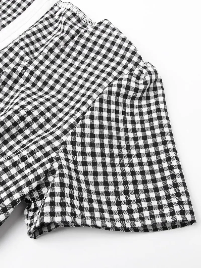 Women's Plaid Print Button Decor V Neck Shortsleeve (Just $4 Each!)