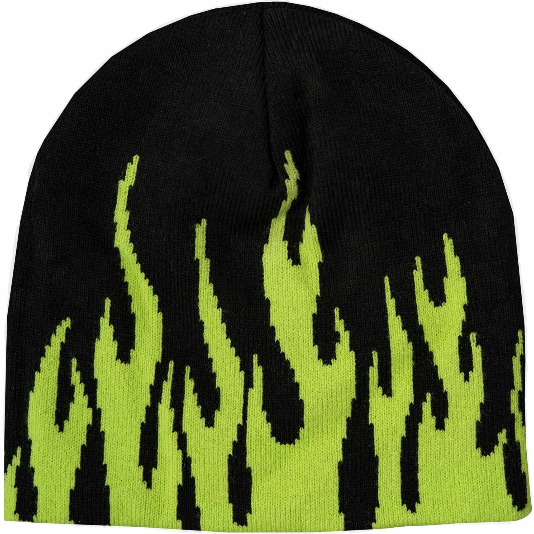 FLAME SKULL CAP BEANIE - BLACK / GREEN