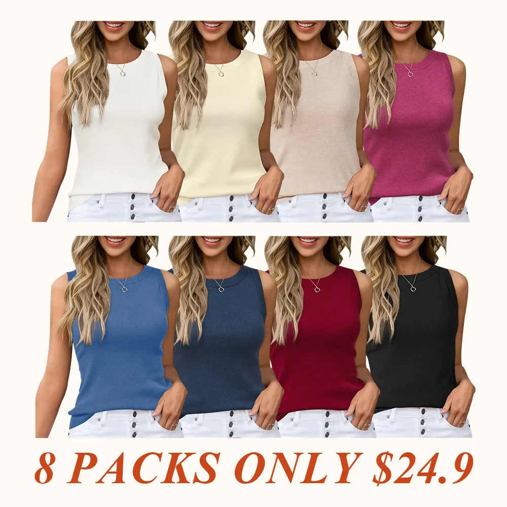 Womens Tank Tops Spring Summer Sleeveless Crew Neck Soft Sweater