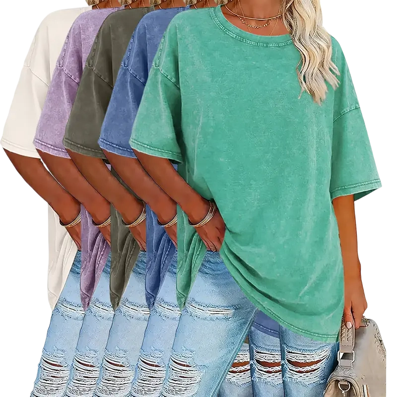 Women’s Summer Fashion Washed Cotton Vintage High-Quality 230 g/m² Thick Pure Cotton T-Shirts, Streetwear Retro Style Crew Neck Short Sleeve