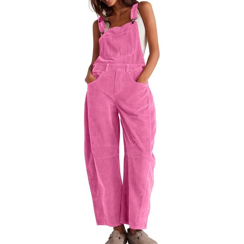 Women Barrel Wide Leg Bib Corduroy Pants