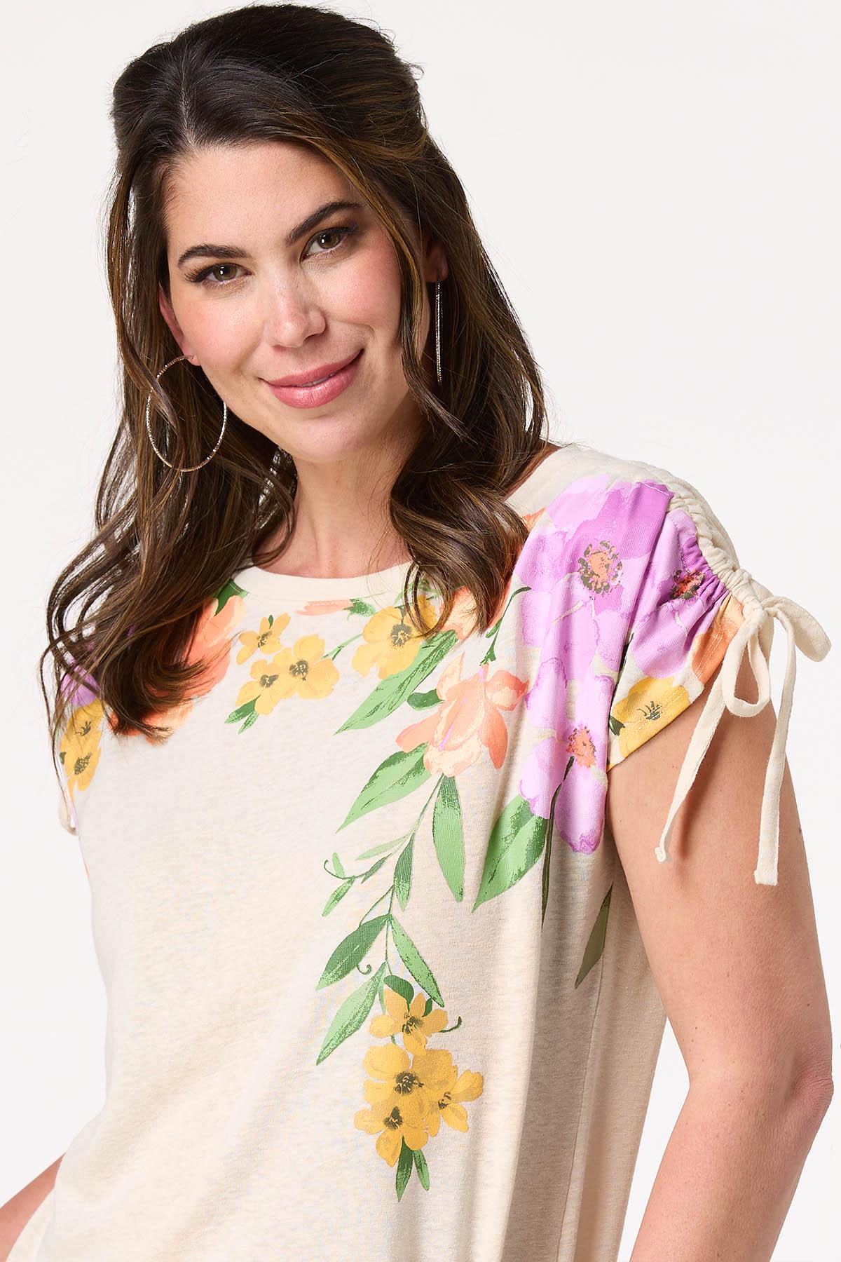 Floral Ruched Tie Sleeve Top