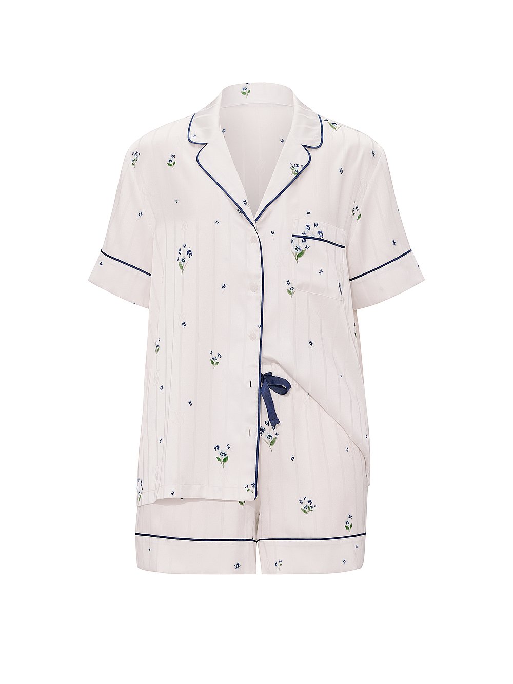 Signature Satin Short Pajama Set Coconut White Floral