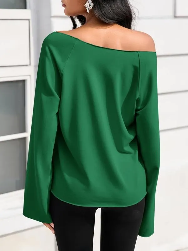 Womens Off the Shoulder Sweatshirts Wide Neckline Oversized Pullovers Long Sleeve