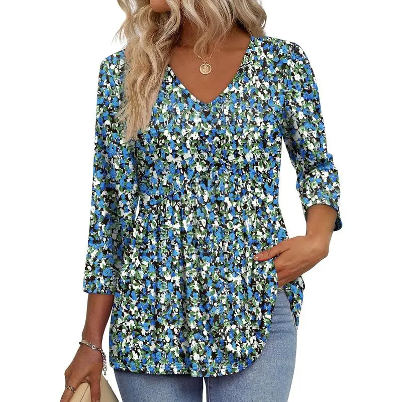 3/4 Length Sleeve Womens Tops 2025 Blouses for Women Dressy Casual Fashion Clothing V Neck Babydoll Tops Fall Outfits