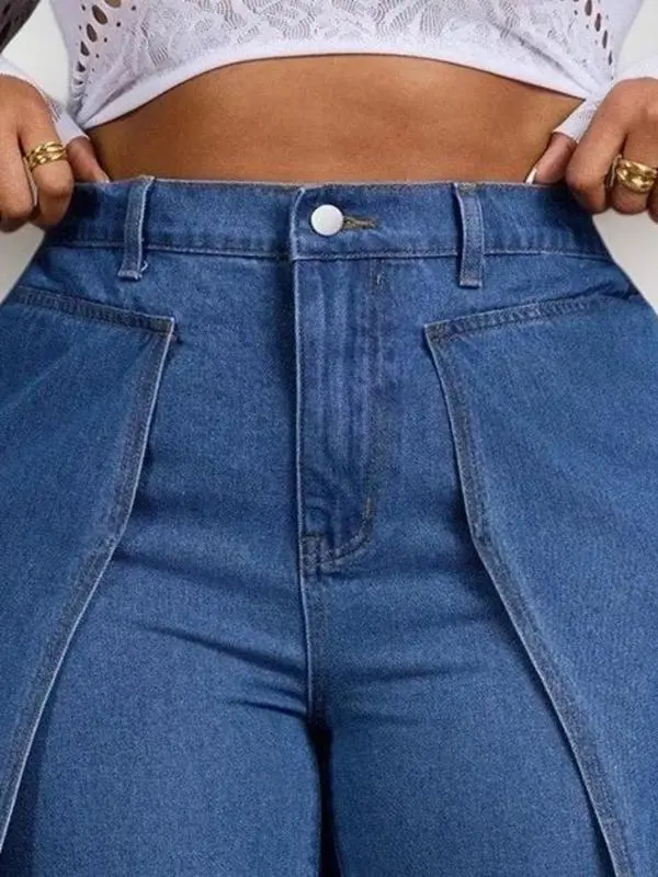 Women's fashionable denim jeans, patchwork design, casual style, suitable for everyday wear