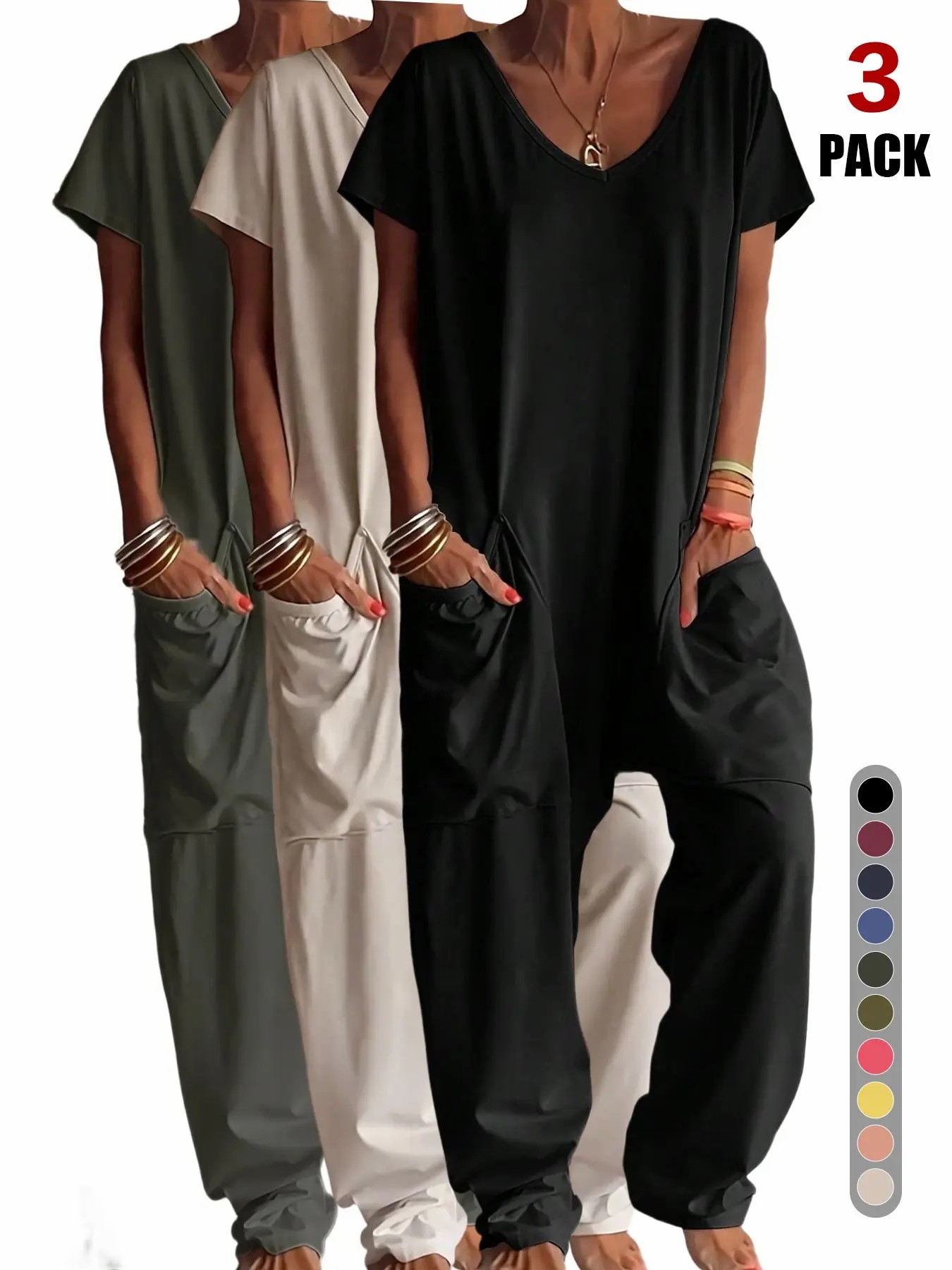 Women’s Casual Short Sleeve Wide-Leg Jumpsuit