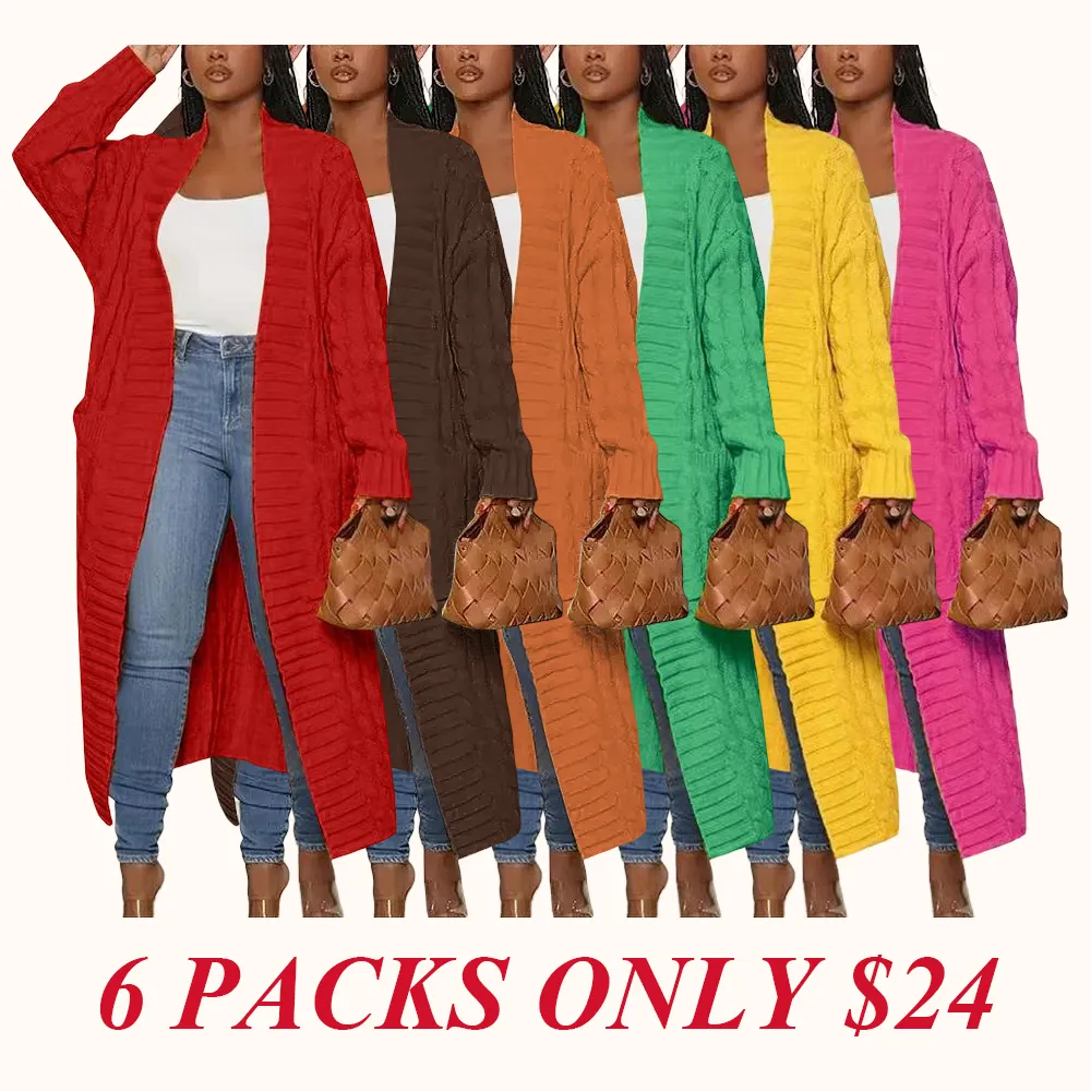 Women's Solid Color Textured Drop Shoulder Pocket Longline Cardigan