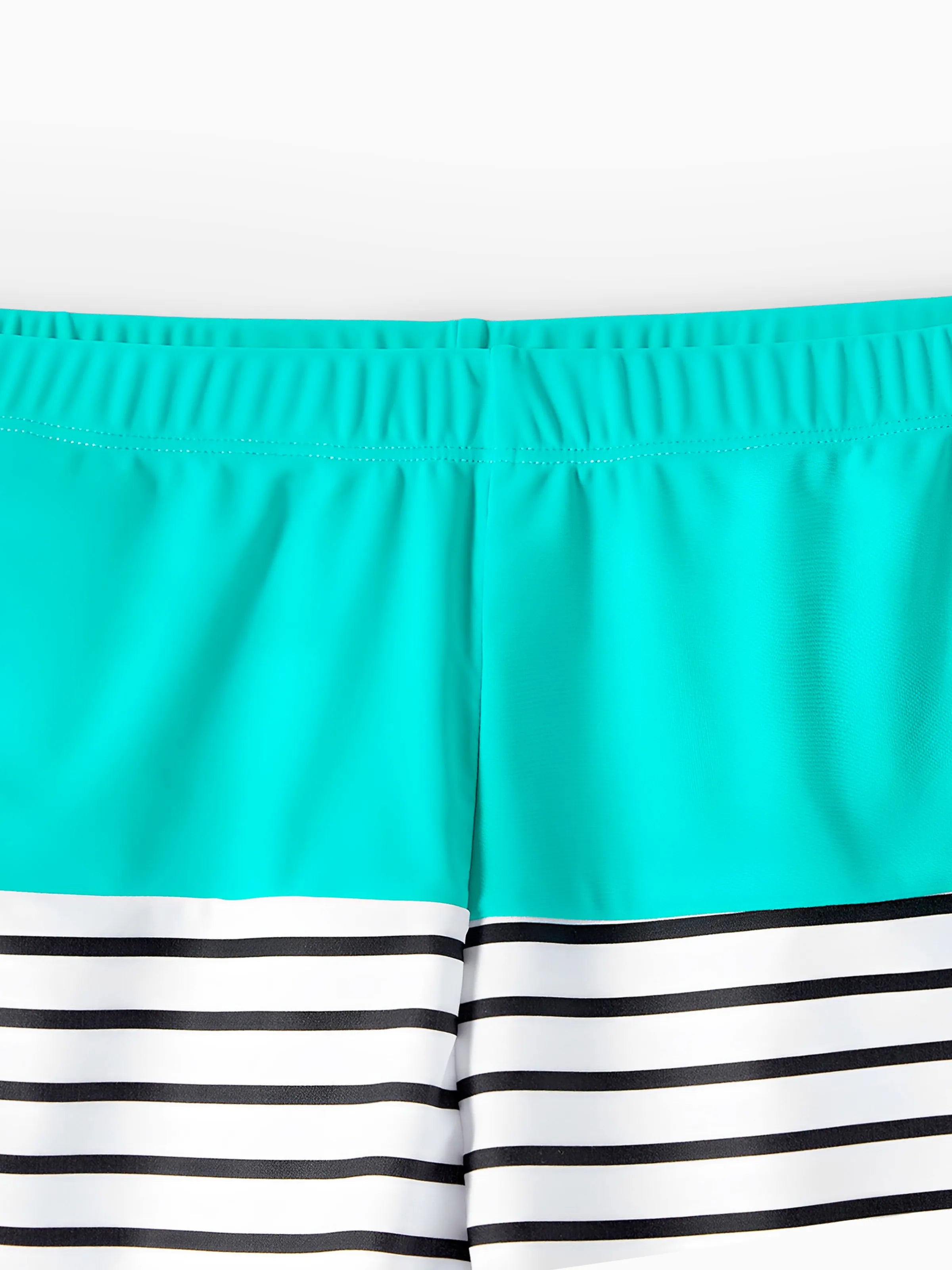 Family Matching Striped Spliced Cut Out One-piece Swimsuit and Colorblock Swim Trunks Green/White