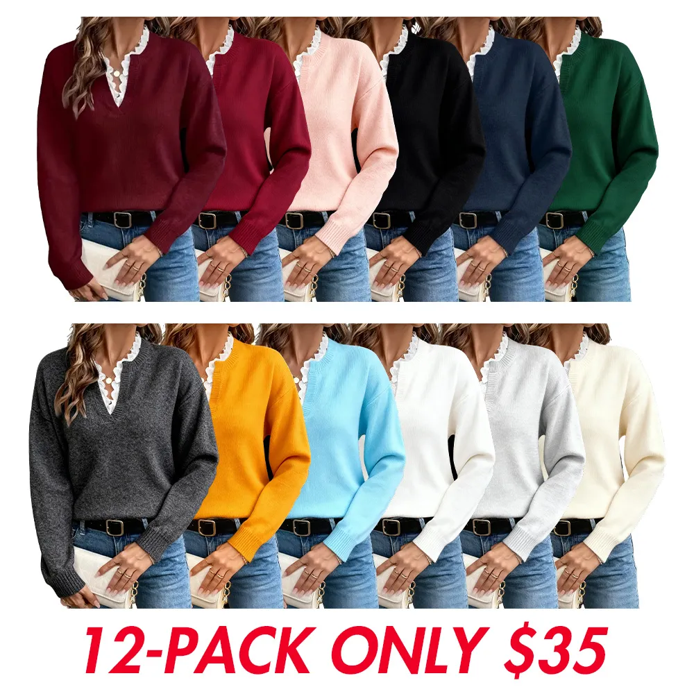 Women's knitted sweater, V-neck pullover