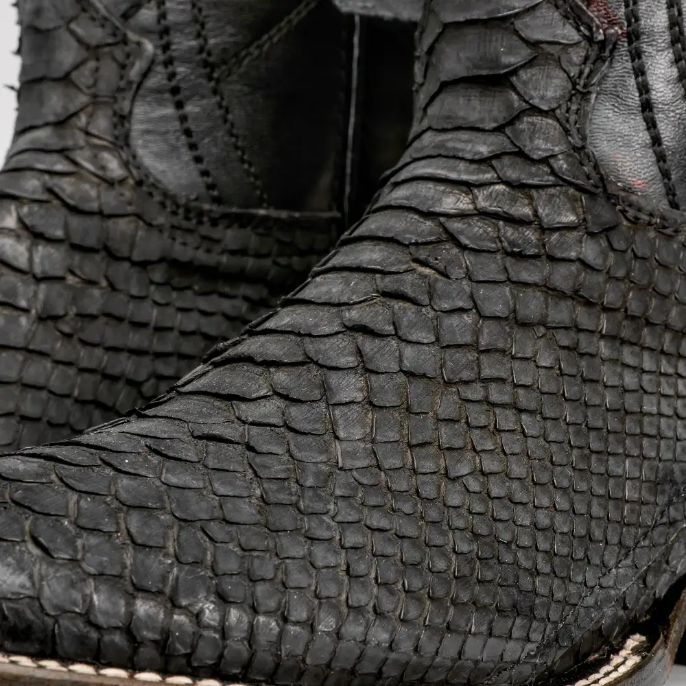 GENUINE Matte Black Python Boots - Square Toe