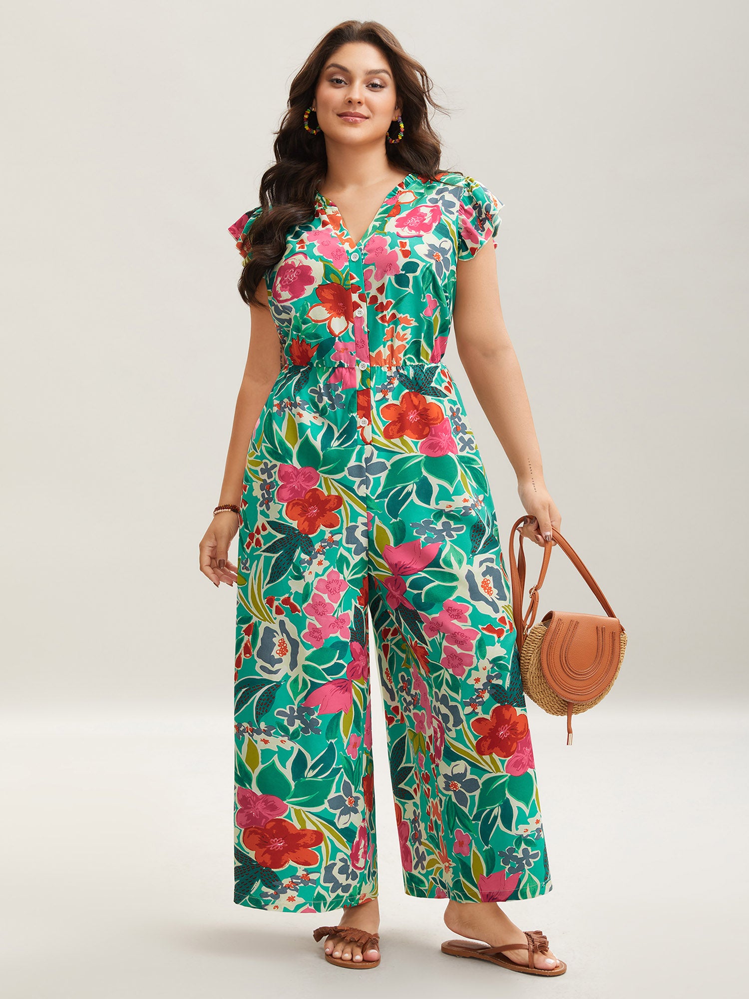 Sunkissed Floral Print Button Wide-Leg Jumpsuit