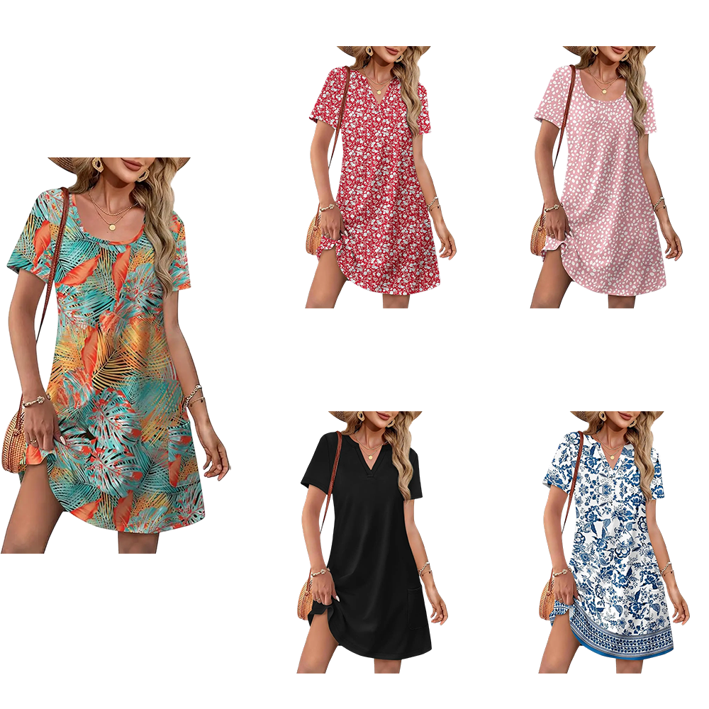 Summer Dress Dresses for Women 2026 Casual Summer V Neck Wedding Guest Dress Short Sleeve Fashion Beach Vacation Clothes