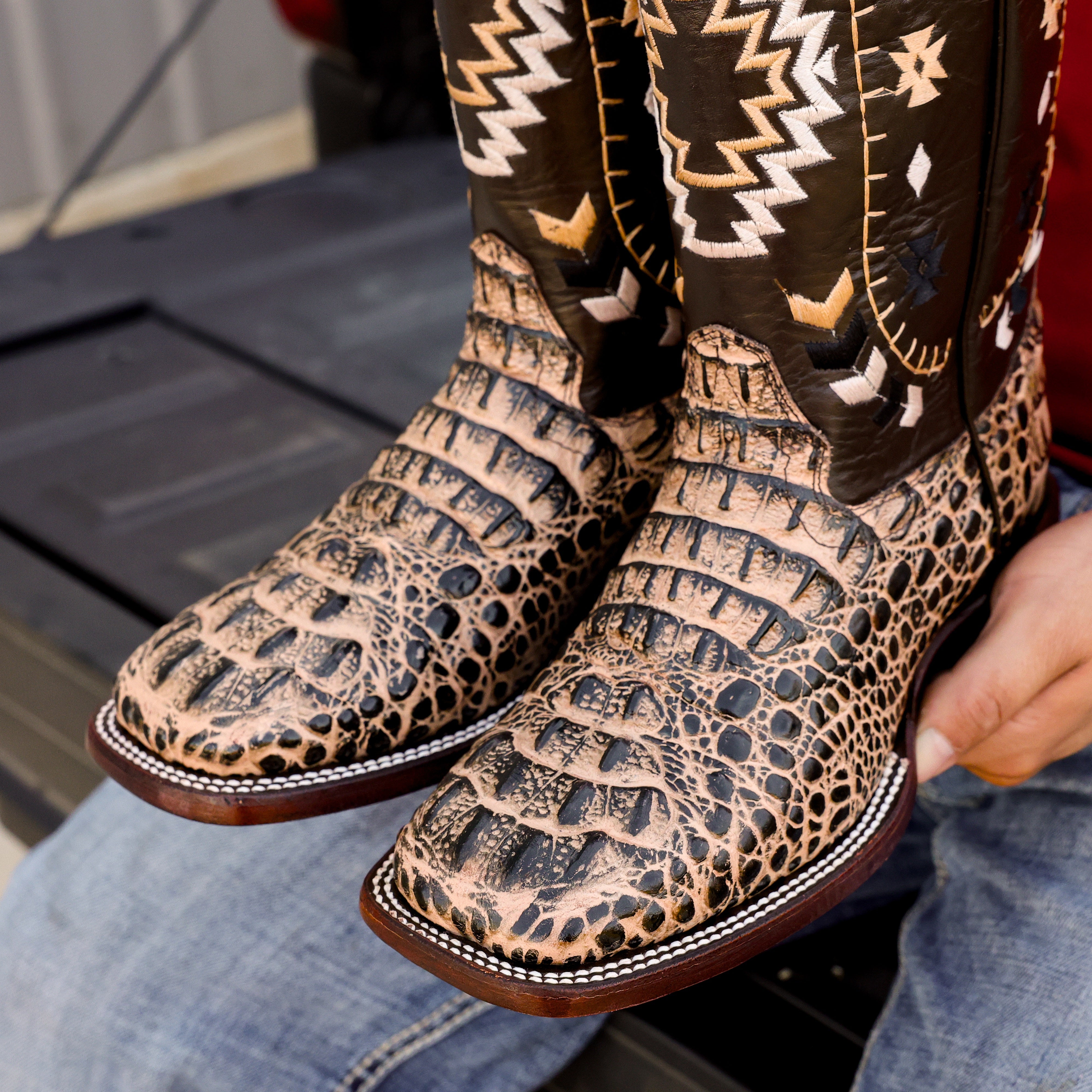 Orix Caiman Neck Leather Boots - Square Toe