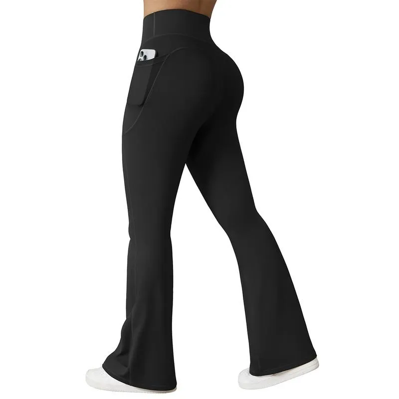 Women Workout Flare High Waist Butt Lifting Casual Soft Leg Flared Bottoms with Pockets