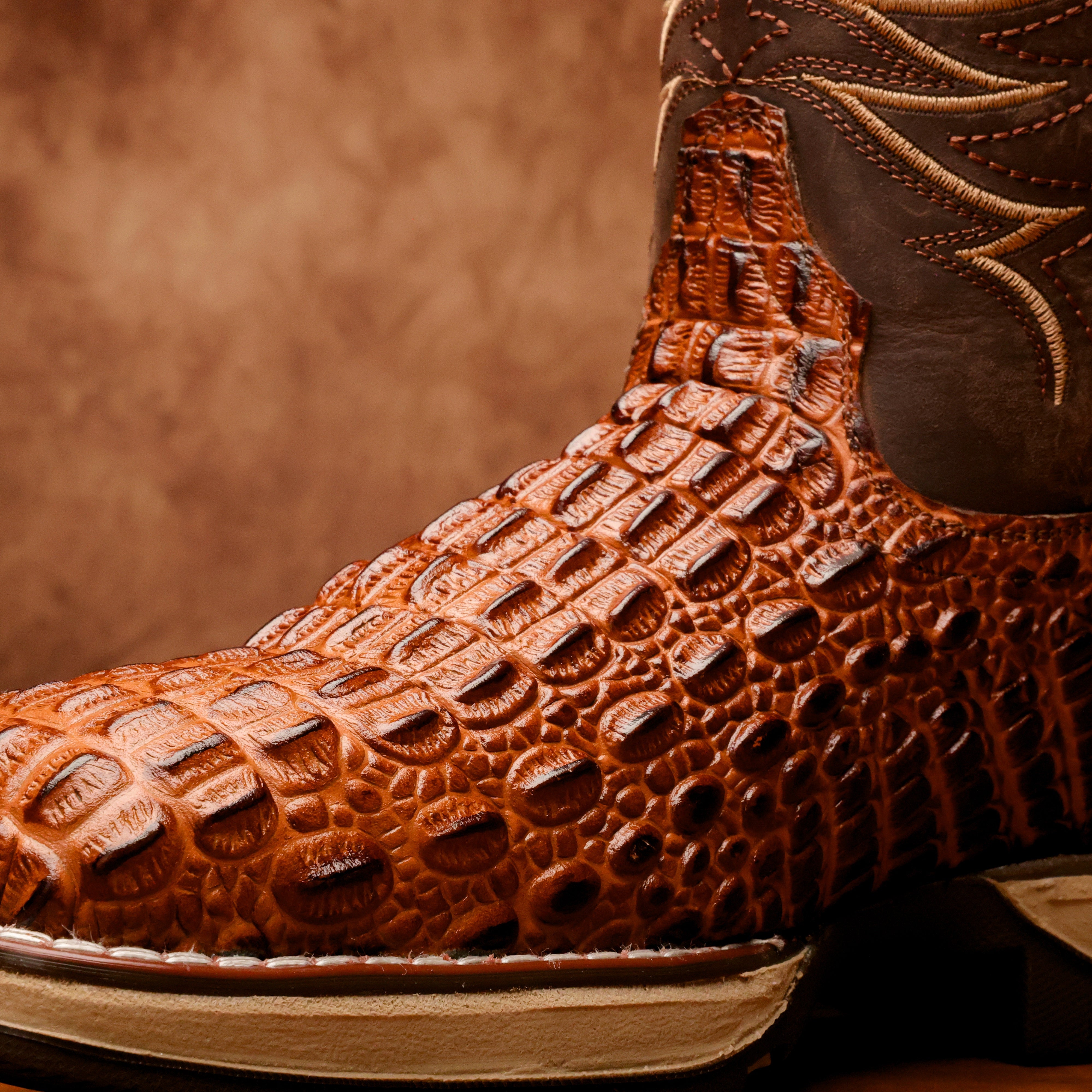 Cognac Caiman Hornback Leather Boots With 3D Lightweight Sole - Composite Toe