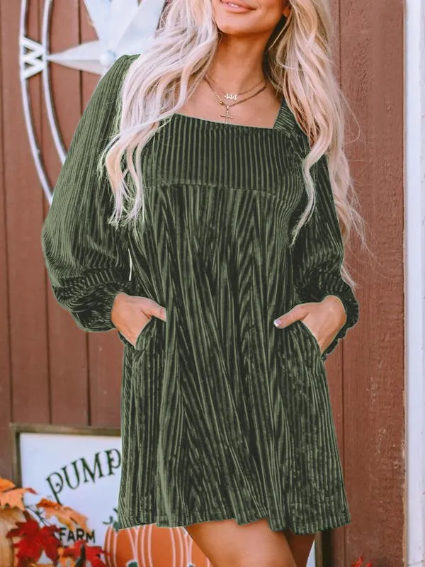 Women's Plain Bishop Sleeve Tie Back Square Neck Dress