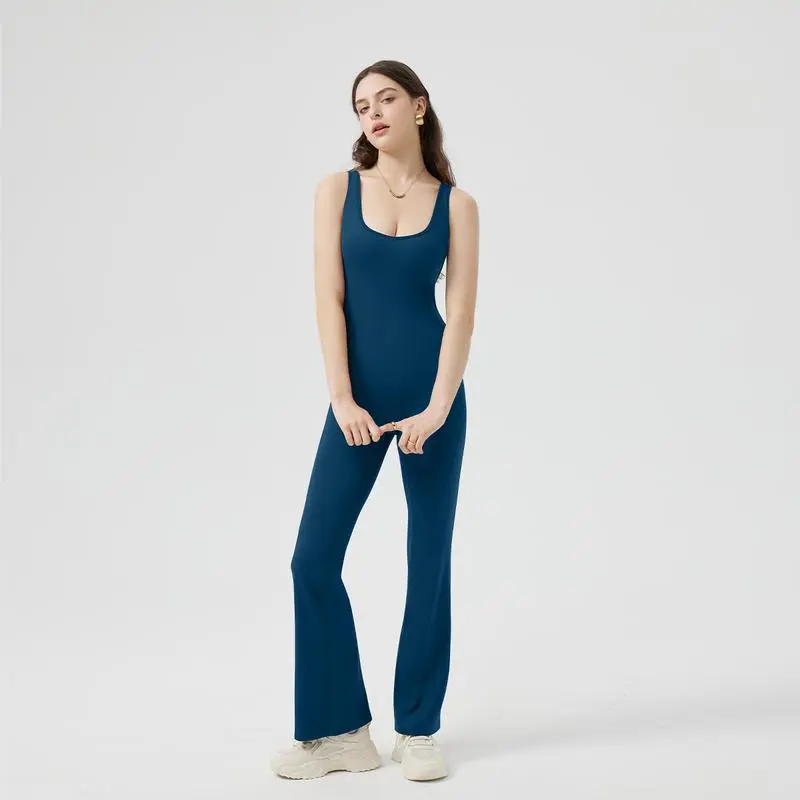 Women's Sleeveless Backless Cutout Flare Tummy Control Jumpsuit