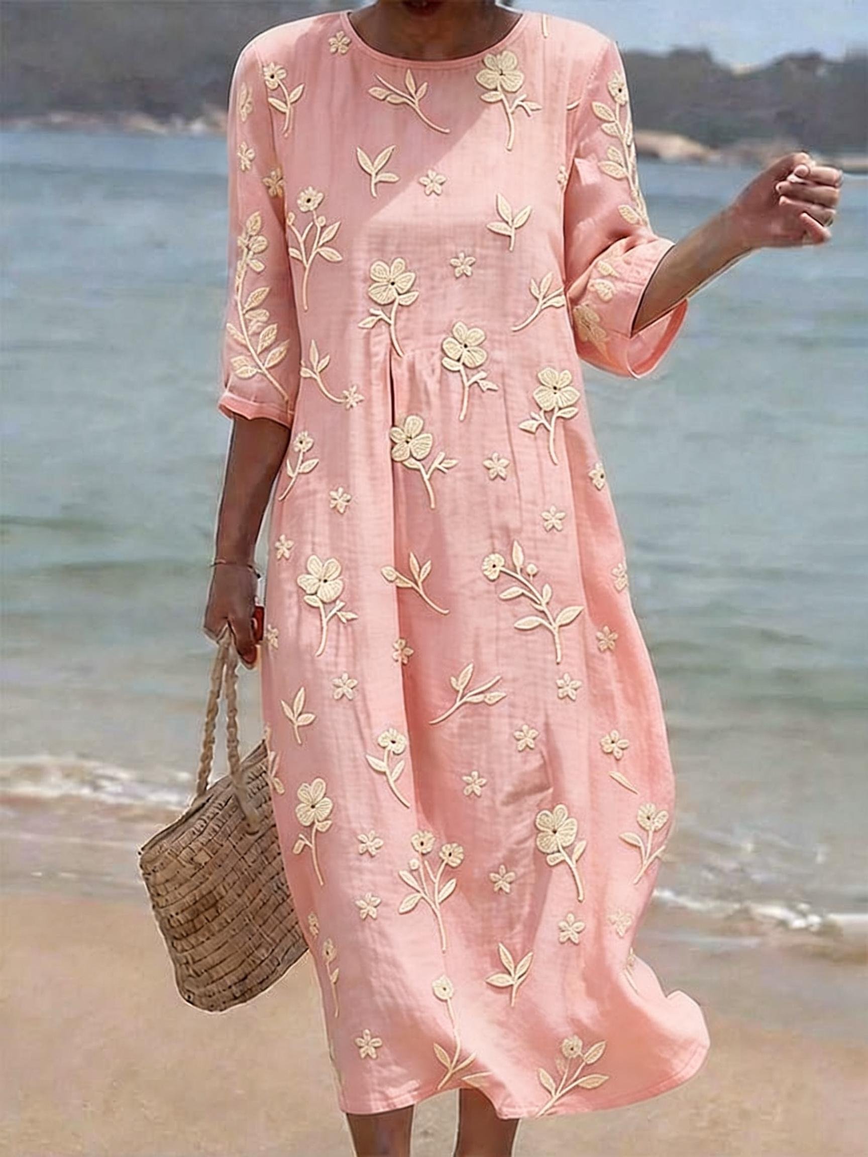 Women's Casual Floral Print Round Neck Dress- Fast Shipping