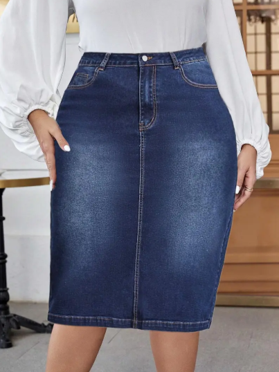 【Plus Size】 Denim Skirt, Casual Comfy Stretchy Jean Skirt for Daily Wear, Women's Bottoms for All Seasons