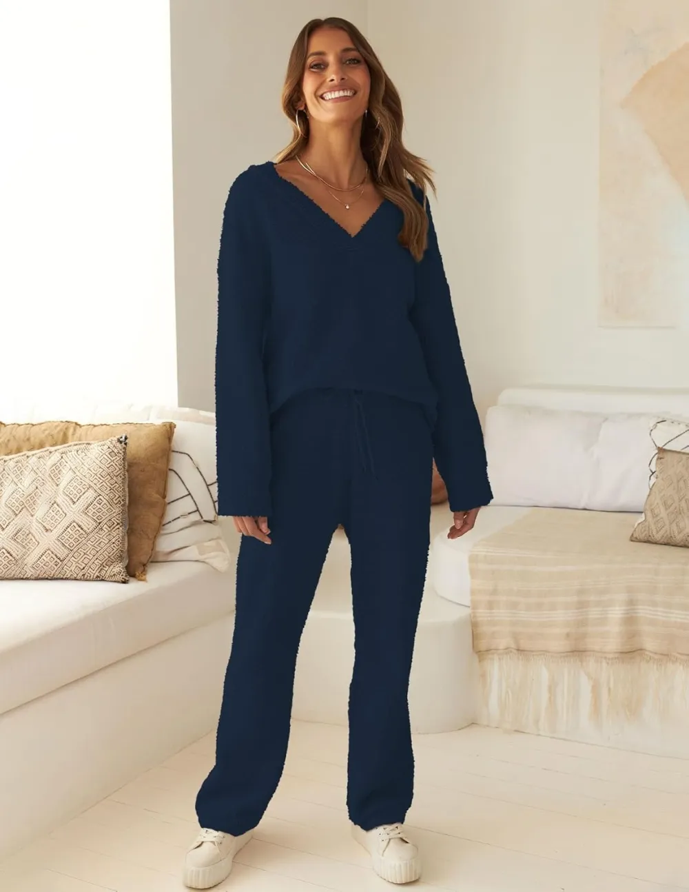 Women's Lounge Sets 2025 Fall Fashion 2 Piece Outfits Sweater Pajama Set