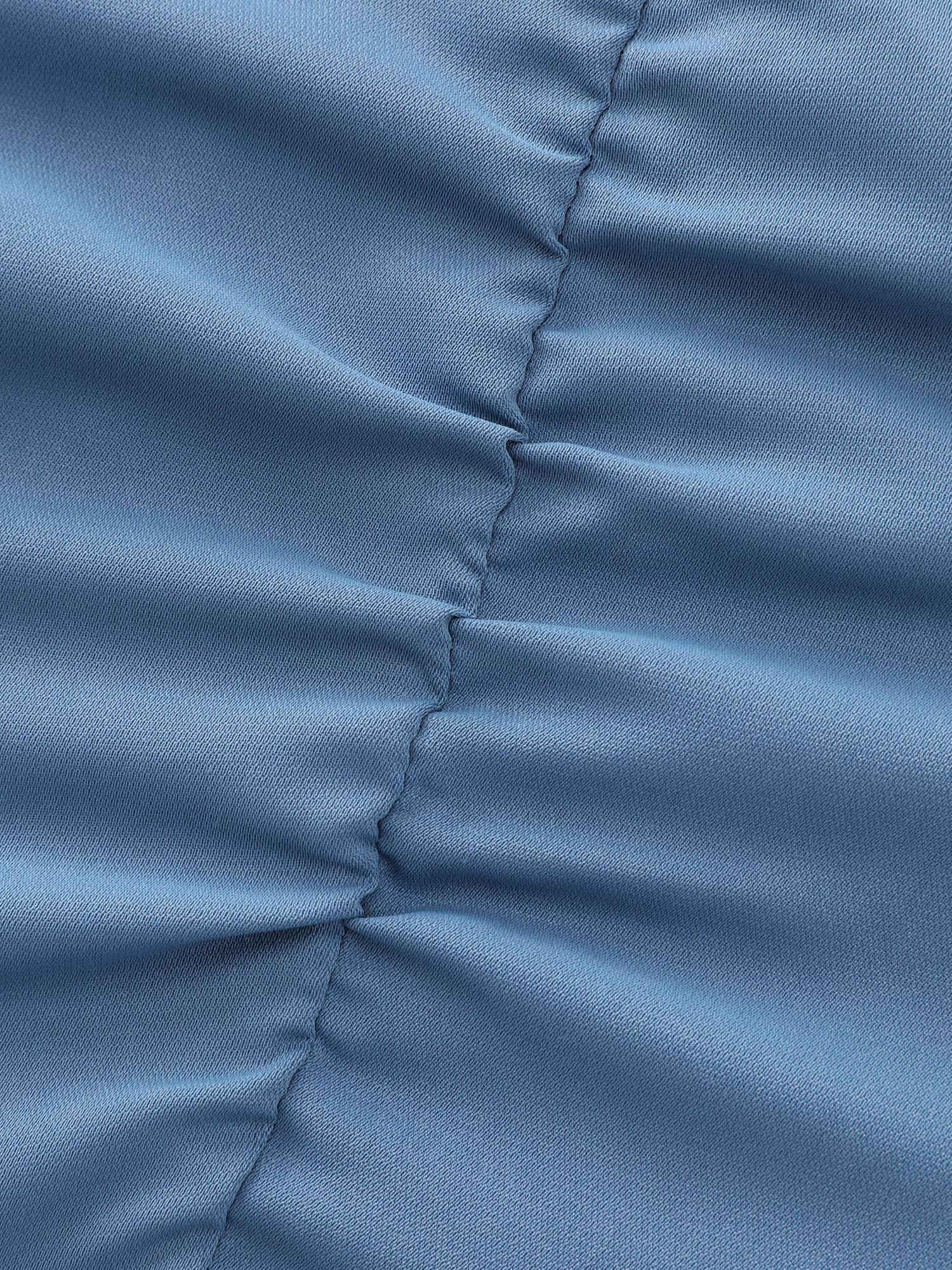 Ruched Shirred Back Layered Sleeve Midi Dress