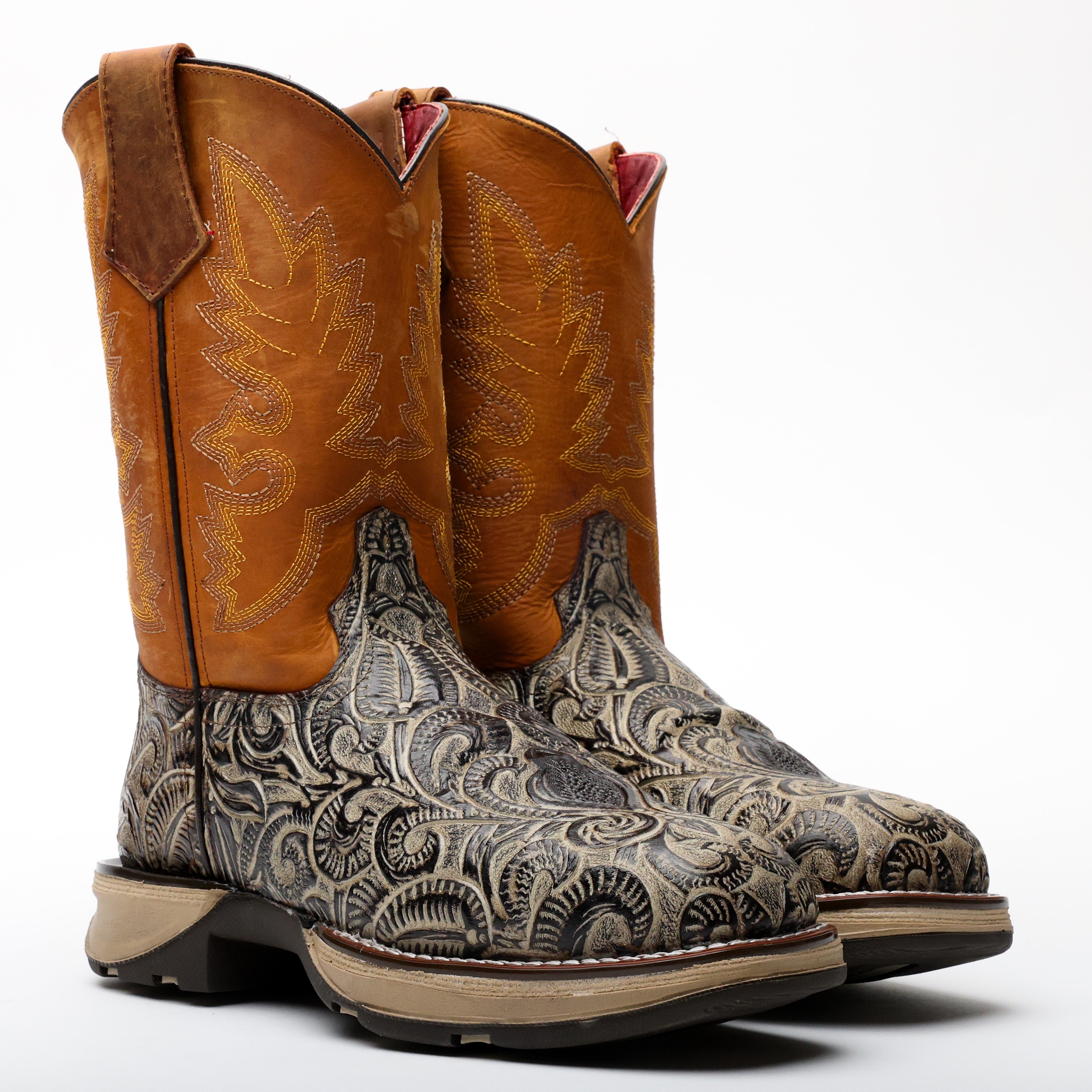 TBR Desert Hand-Tooled Leather Boots With 3D Lightweight Sole - Composite Toe