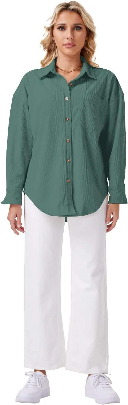 Women's Plain Pocket Button Front Corduroy Shirt