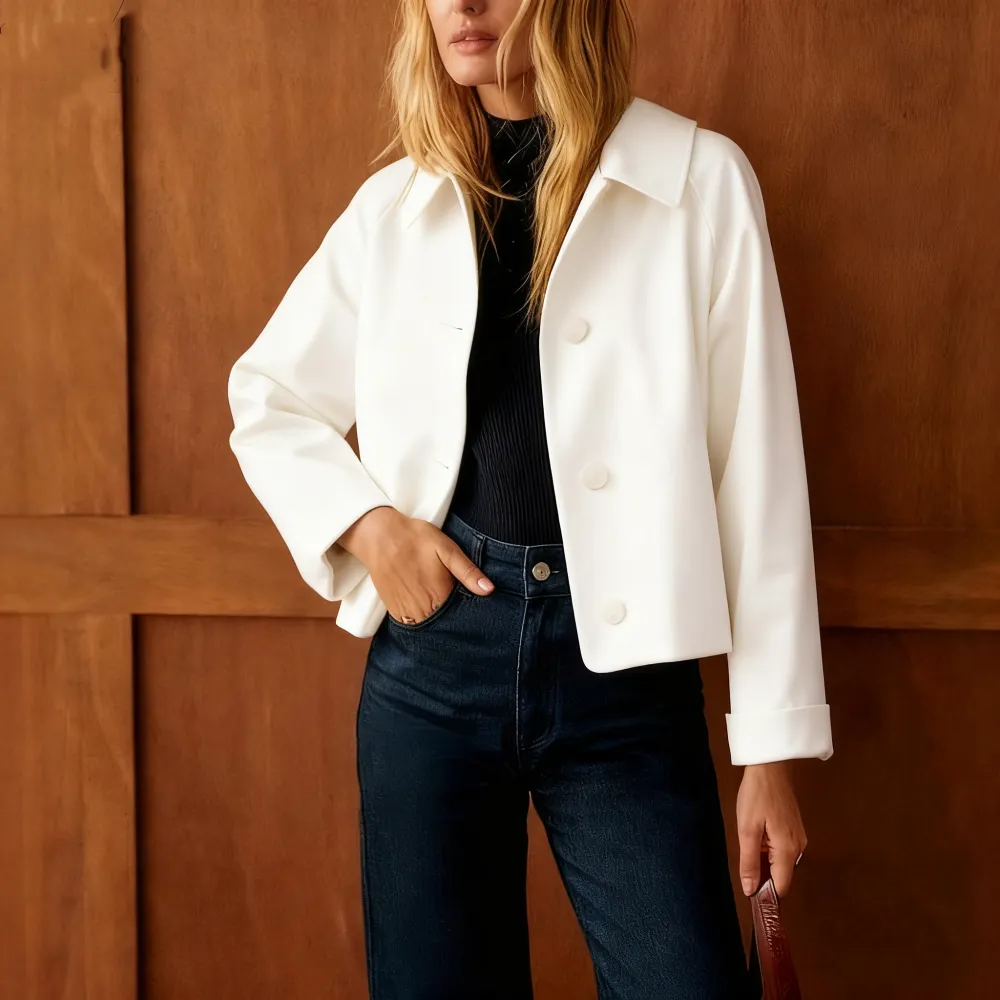 Women Casual Fall Jacket Lapel Neck Button-Down Long Sleeve Coat