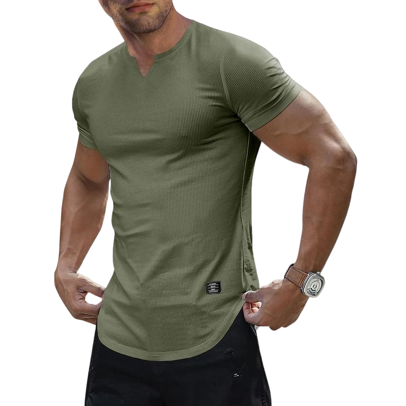 Men's Plain Muscle Slim Fitted T Shirt Polyester V-Neck Longline Shirt