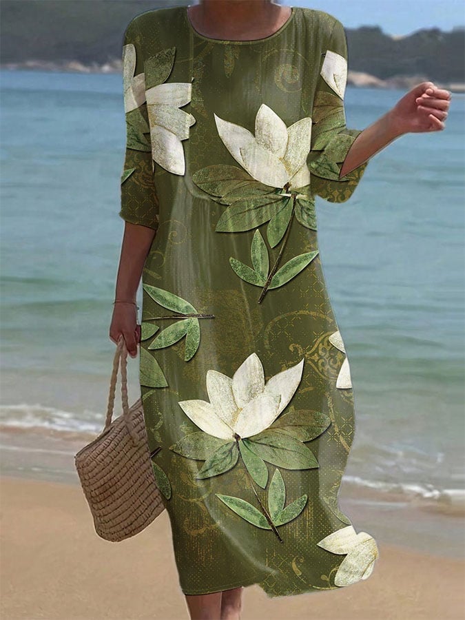 Women'S Vintage Floral Print Vacation Dress- Fast Shipping