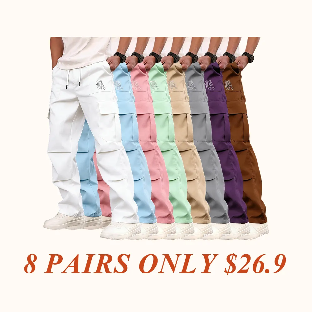 Men's Casual Work Pants, Unique Print, Multiple Pockets, Accordion Design at Knees, Adjustable Drawstring Waist, Outdoor Hiking