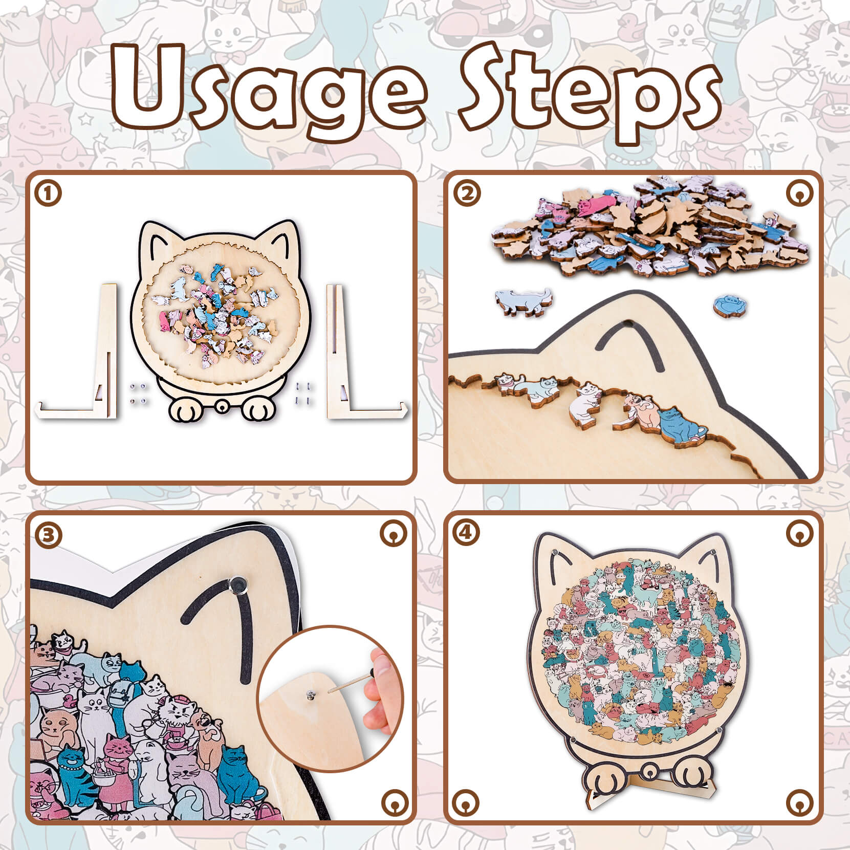 Morandi-Colored Cat/Dog Shaped Wooden Jigsaw Puzzle