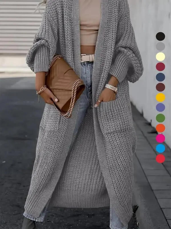 Women's Solid Drop Shoulder Long Cardigan