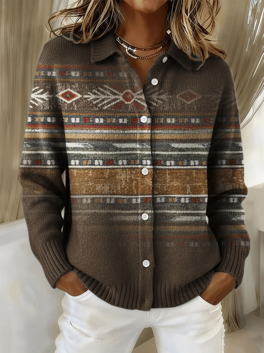 Women's Vintage Western Check Print Sweater